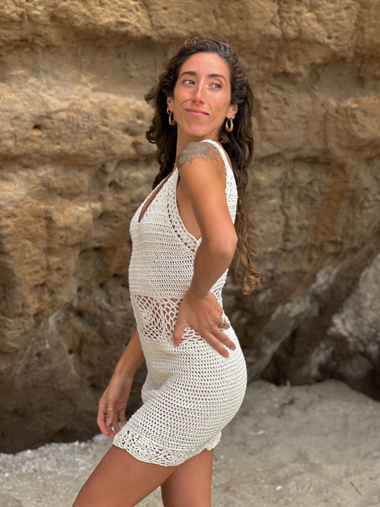 VESTIDO CORTO FLOR BLANCO